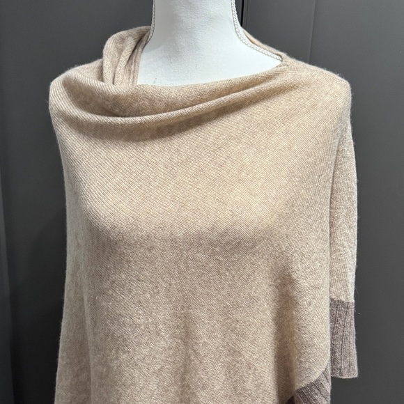 Celeste Elegant Tan and Brown Women's Poncho 90%Wool-10%Cashmere - Picture 2 of 6